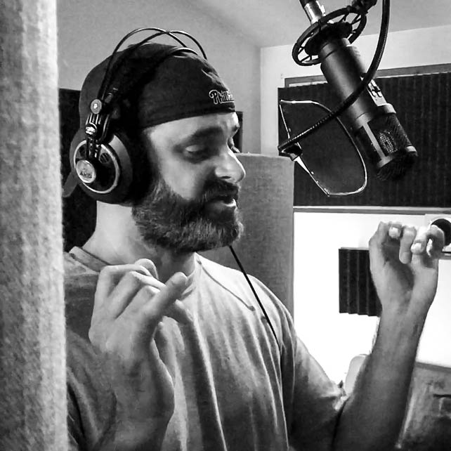 Dax Roggio recording a voice-over track